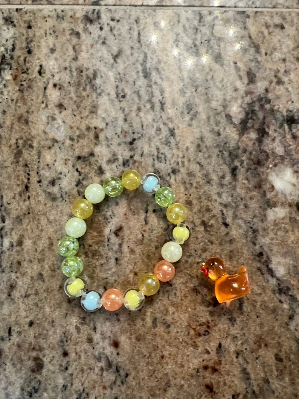 Kids Multicolor Beaded Stretch Bracelet with Orange Duck Charm